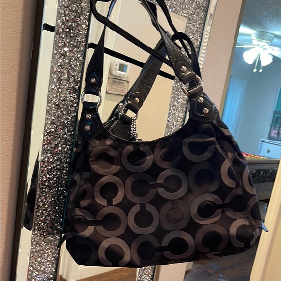 Coach Black and Gray Shoulder Bag with Signature Monogram - Picture 1 of 3